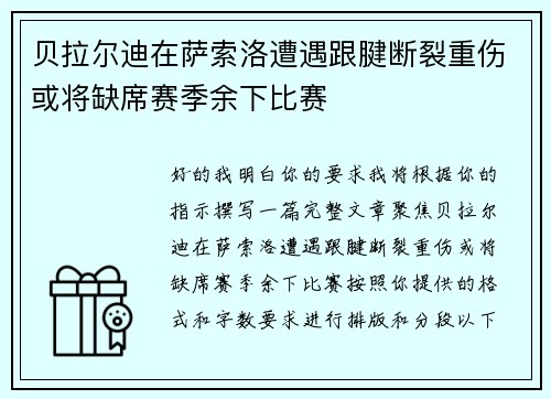 贝拉尔迪在萨索洛遭遇跟腱断裂重伤或将缺席赛季余下比赛